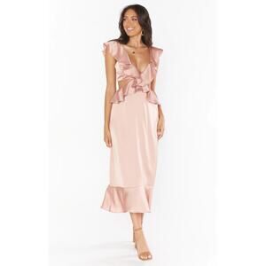 SHOW ME YOUR MUMU Bridesmaid Zoey Midi Dress SZ Medium NWT Rose Gold Luxe Satin